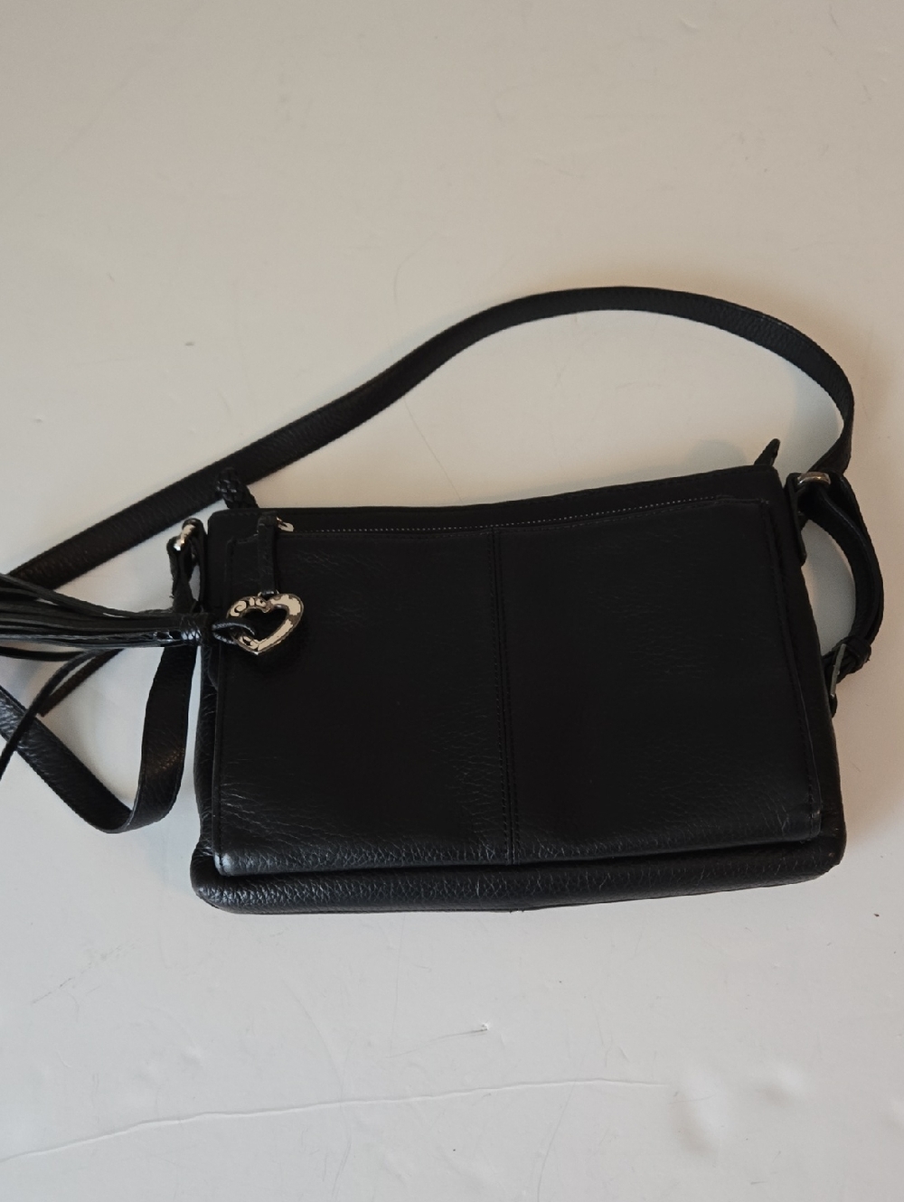 Brighton Black Leather Crossbody with Heart Charm